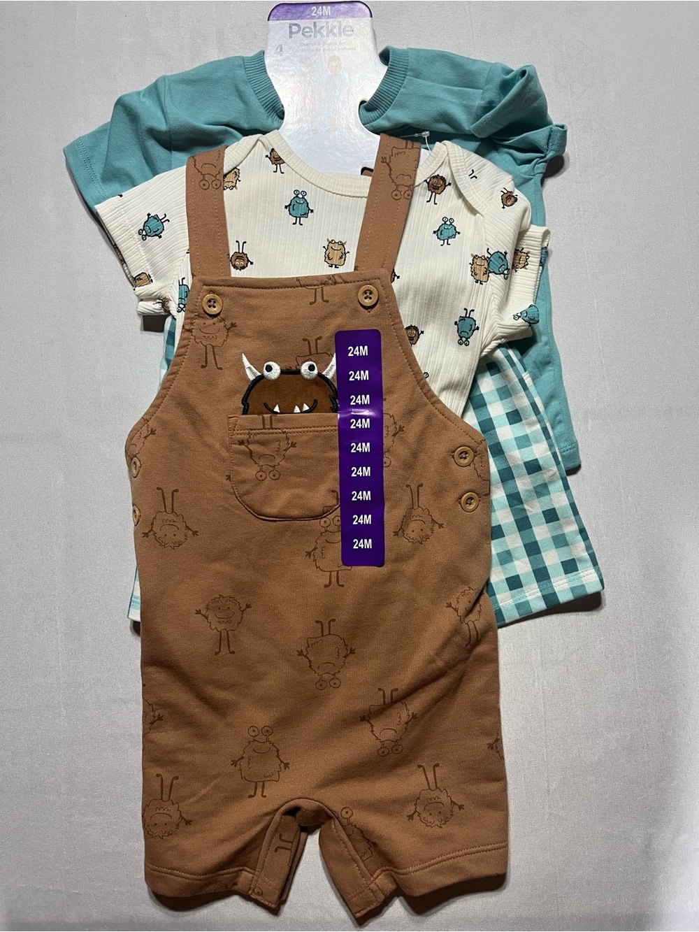 Toddler Boys 24M Brown Monster Pocket Overalls Shorts Set Brown & Teal